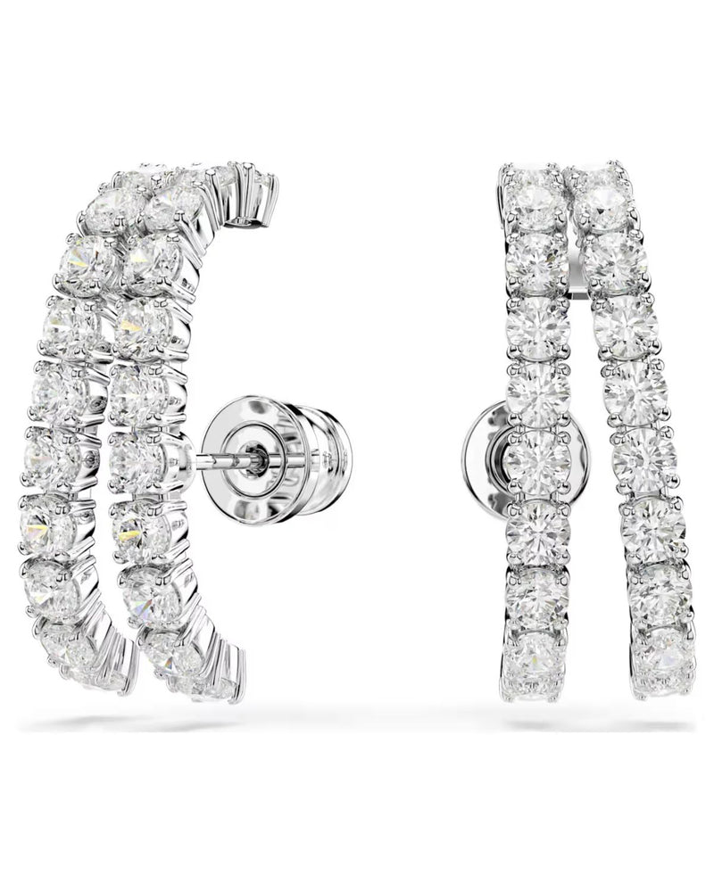 Matrix ear cuffs Round cut, White, Rhodium plated