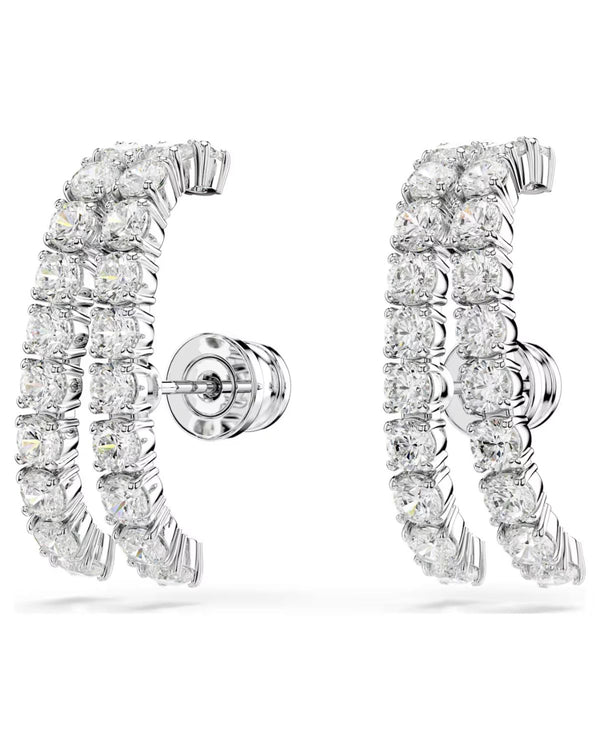 Matrix ear cuffs Round cut, White, Rhodium plated