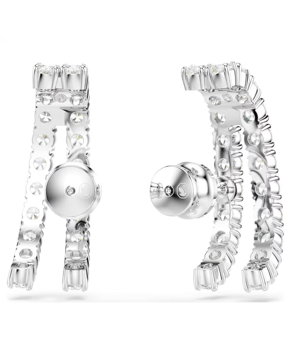 Matrix ear cuffs Round cut, White, Rhodium plated