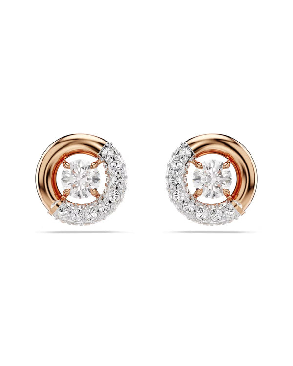 Dextera stud earrings Round cut, White, Rose gold-tone plated