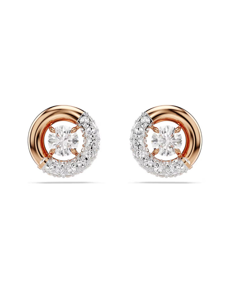 Dextera stud earrings Round cut, White, Rose gold-tone plated