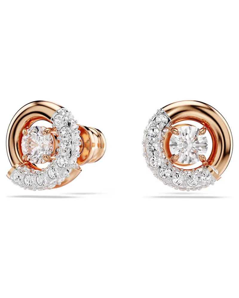 Dextera stud earrings Round cut, White, Rose gold-tone plated