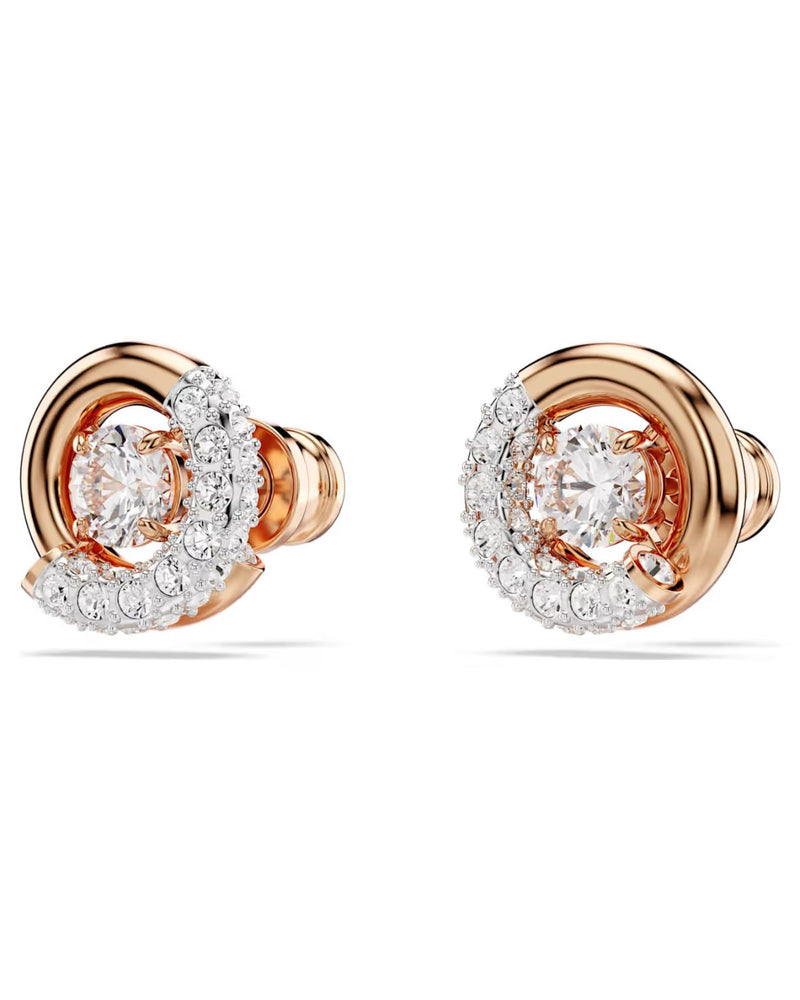 Dextera stud earrings Round cut, White, Rose gold-tone plated
