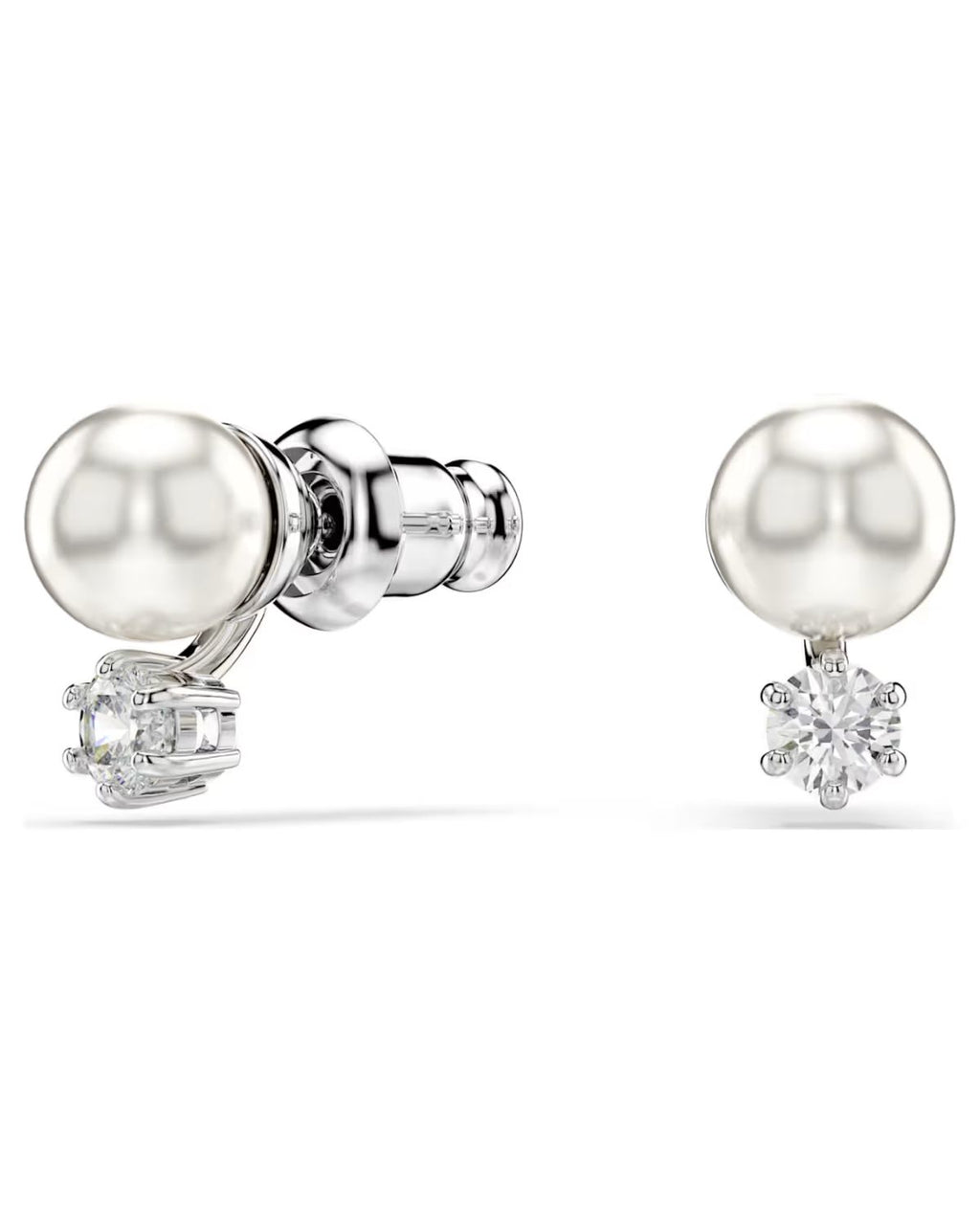 Matrix stud earrings Crystal pearl, Round cut, White, Rhodium plated 5694225