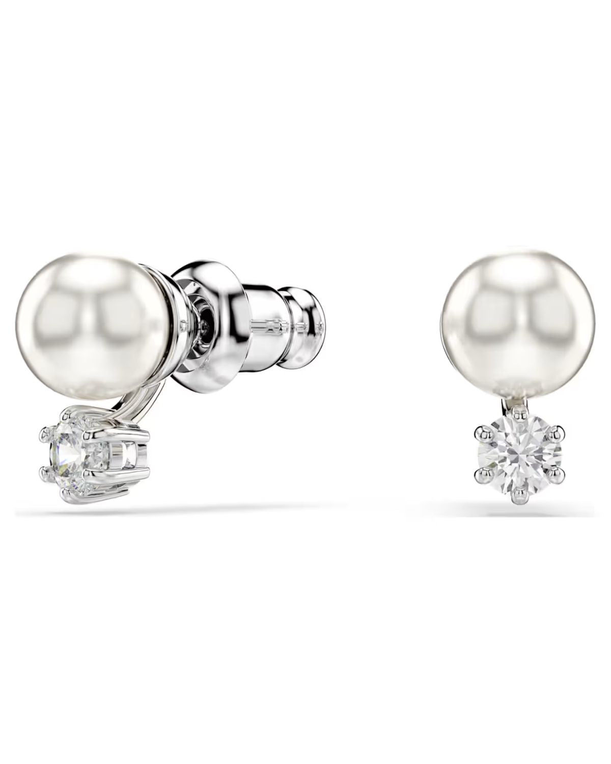 Matrix stud earrings Crystal pearl, Round cut, White, Rhodium plated 5694225