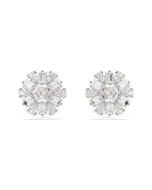 Idyllia stud earrings Mixed cuts, Snowflake, White, Rhodium plated