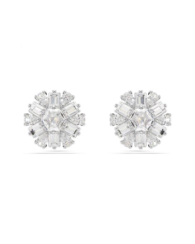 Idyllia stud earrings Mixed cuts, Snowflake, White, Rhodium plated