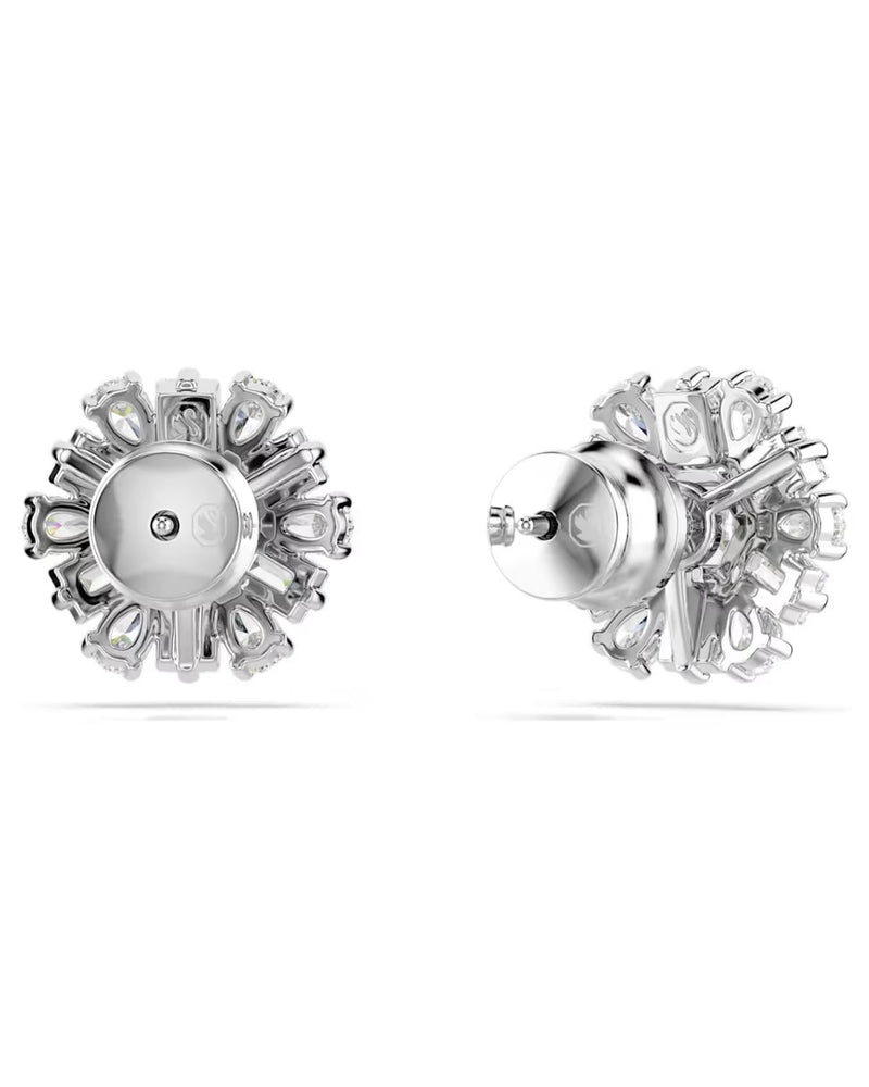 Idyllia stud earrings Mixed cuts, Snowflake, White, Rhodium plated