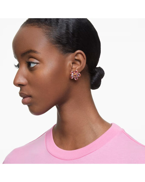 Florere stud earrings Flower, Pink, Gold-tone plated