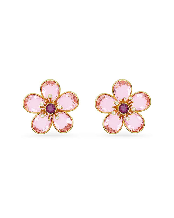 Florere stud earrings Flower, Pink, Gold-tone plated