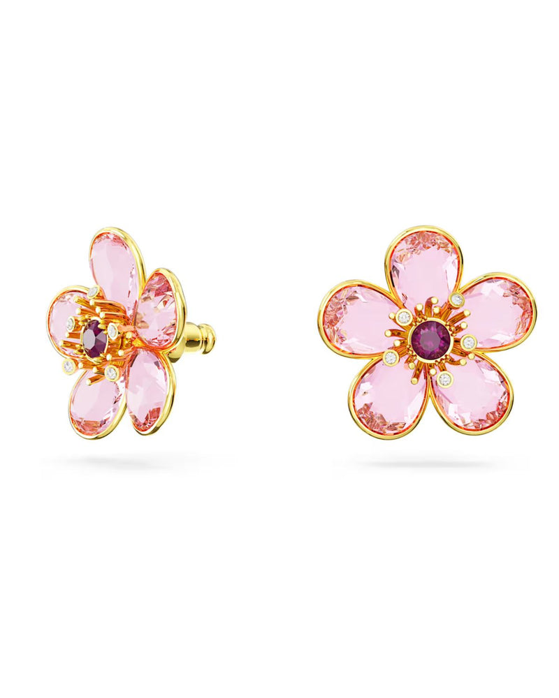 Florere stud earrings Flower, Pink, Gold-tone plated