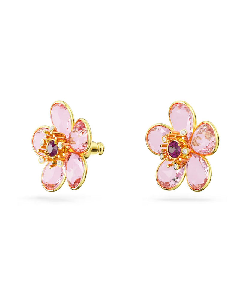 Florere stud earrings Flower, Pink, Gold-tone plated