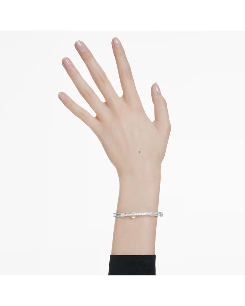 Hyperbola bangle Mixed cuts, White, Rhodium plated