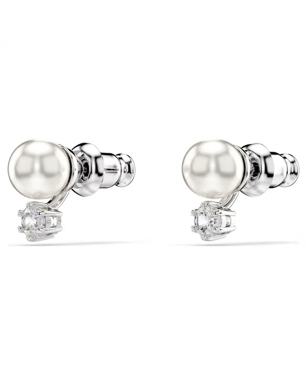 Matrix stud earrings Crystal pearl, Round cut, White, Rhodium plated 5694225
