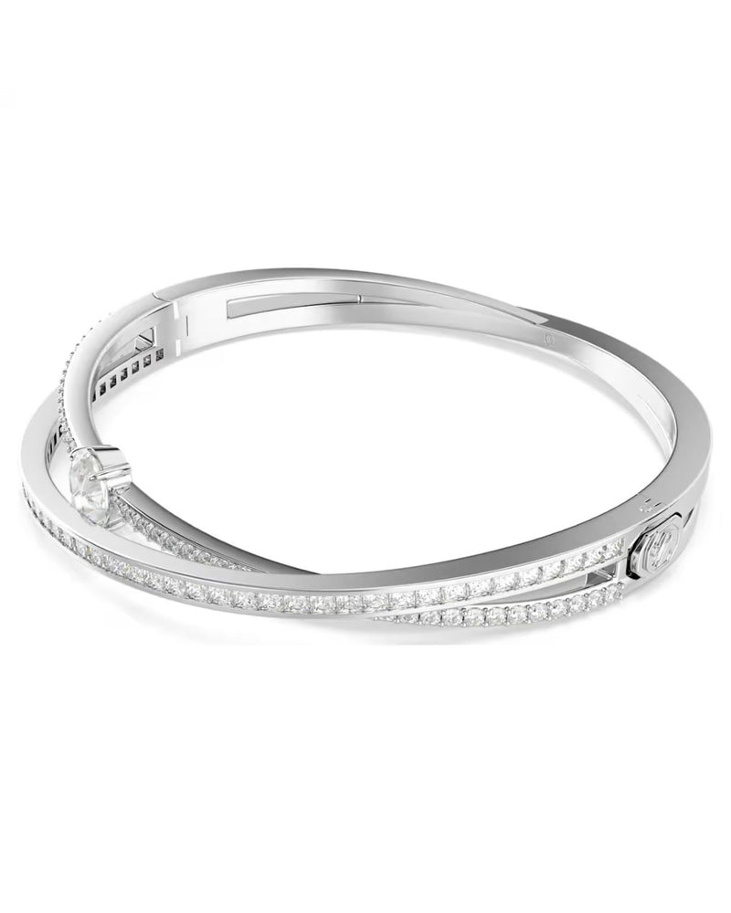 Hyperbola bangle Mixed cuts, White, Rhodium plated