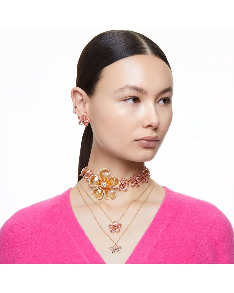 Florere stud earrings Flower, Pink, Gold-tone plated