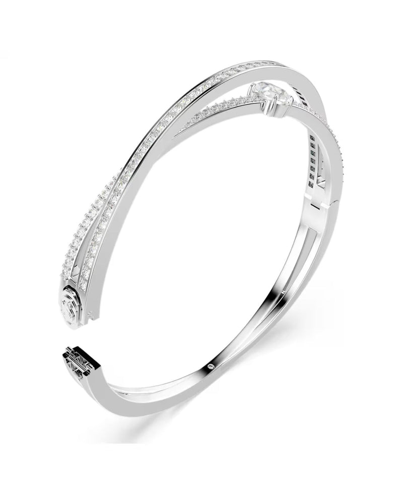 Hyperbola bangle Mixed cuts, White, Rhodium plated