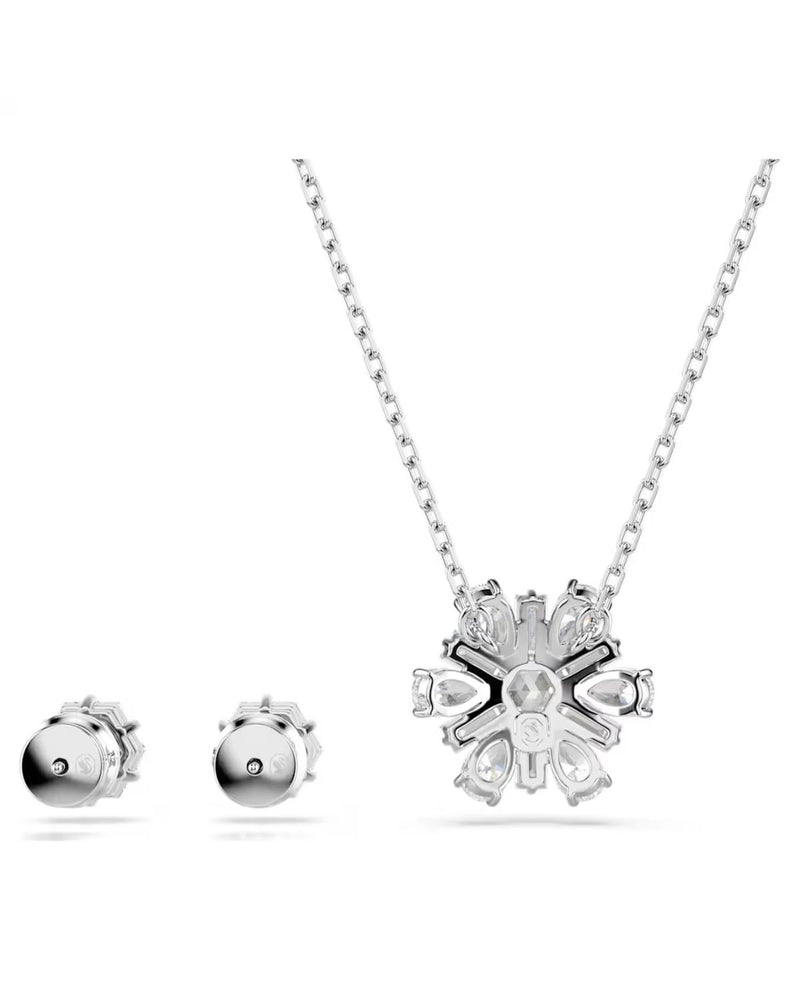 Idyllia set Mixed cuts, Snowflake, White, Rhodium plated