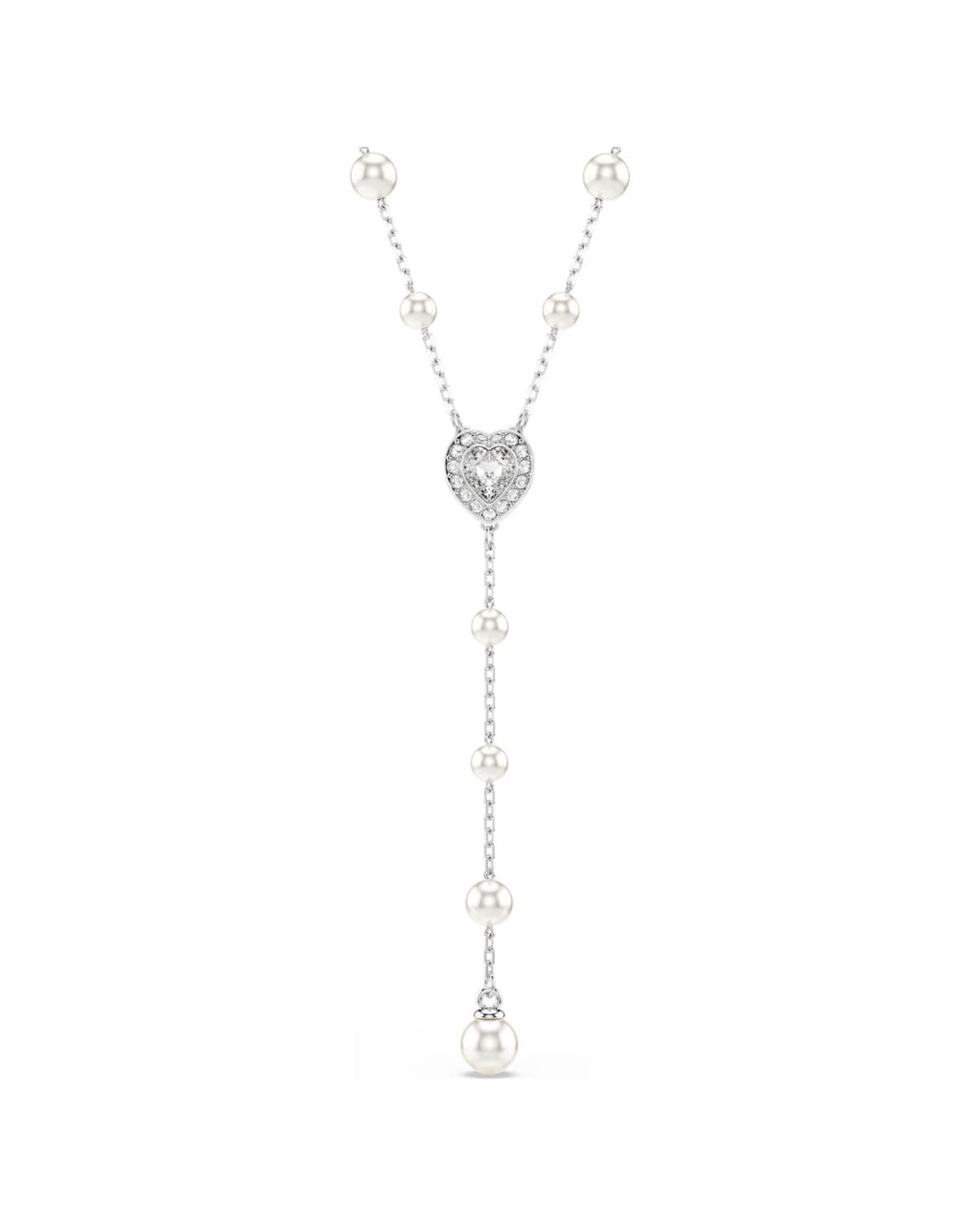 Ariana Grande x Swarovski Y necklace Mixed cuts, Crystal pearl, Heart, White, Rhodium plated 5720855