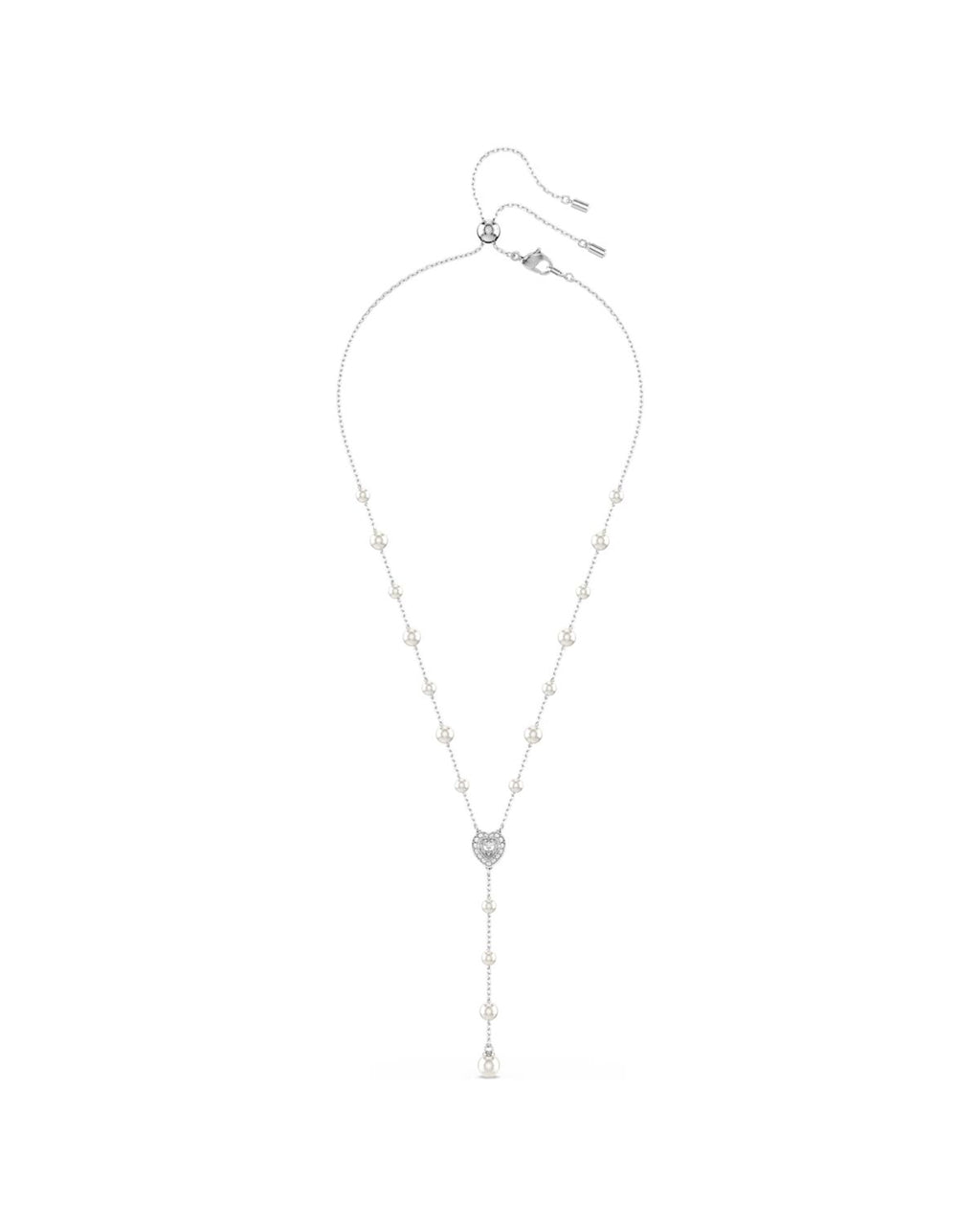 Ariana Grande x Swarovski Y necklace Mixed cuts, Crystal pearl, Heart, White, Rhodium plated 5720855
