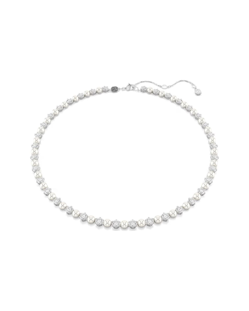 Matrix Tennis necklace Crystal pearl, Round cut, White, Rhodium plated 5689623