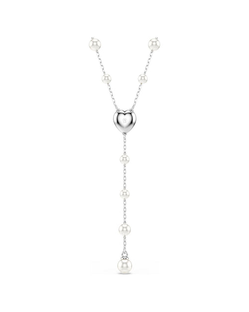 Ariana Grande x Swarovski Y necklace Mixed cuts, Crystal pearl, Heart, White, Rhodium plated 5720855