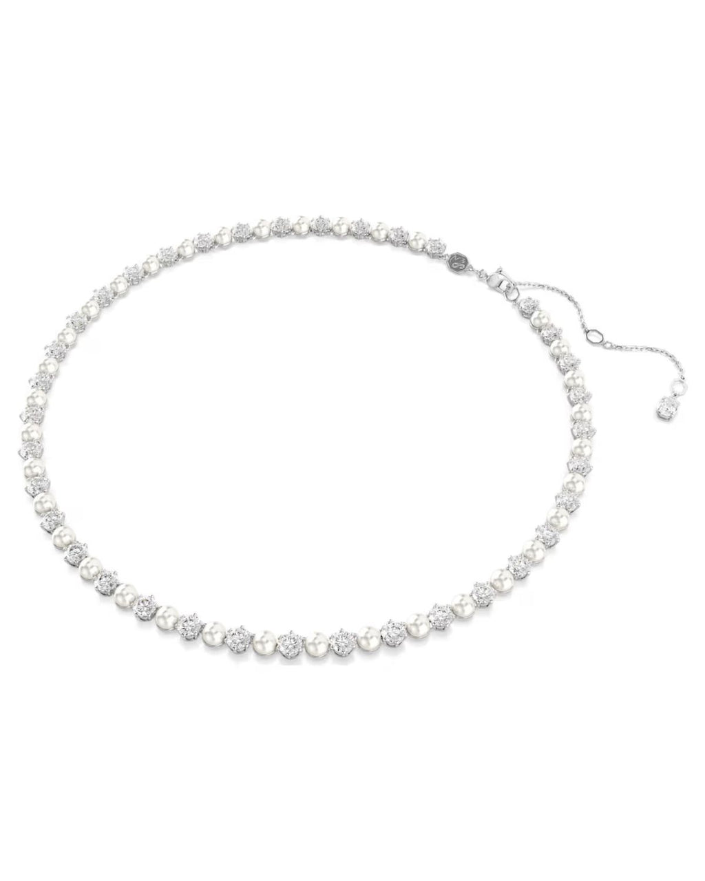 Matrix Tennis necklace Crystal pearl, Round cut, White, Rhodium plated 5689623