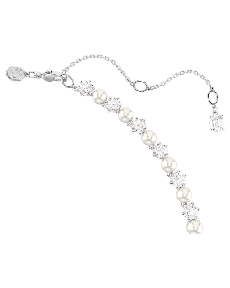 Matrix Tennis necklace Crystal pearl, Round cut, White, Rhodium plated