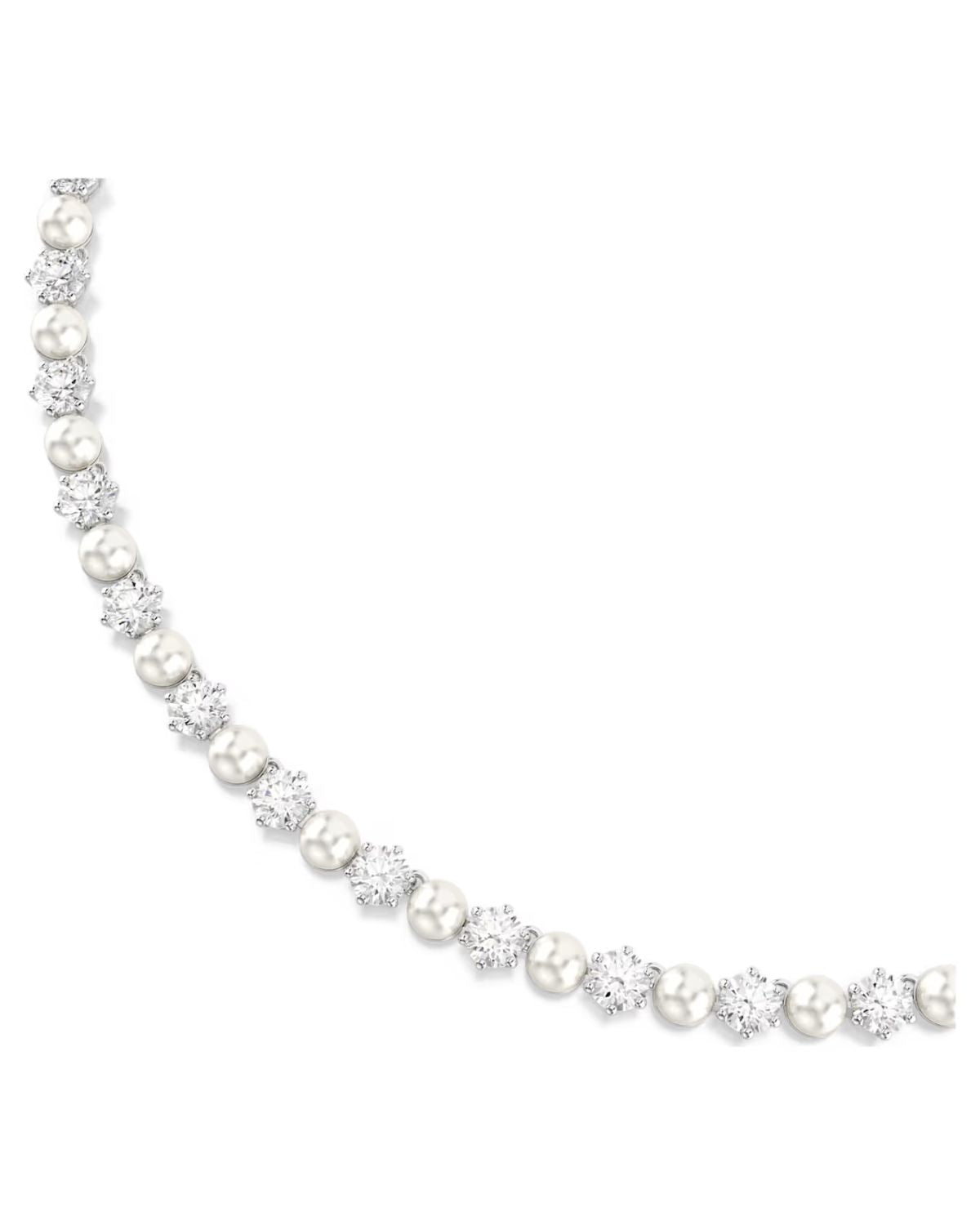 Matrix Tennis necklace Crystal pearl, Round cut, White, Rhodium plated 5689623