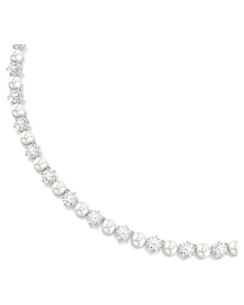 Matrix Tennis necklace Crystal pearl, Round cut, White, Rhodium plated