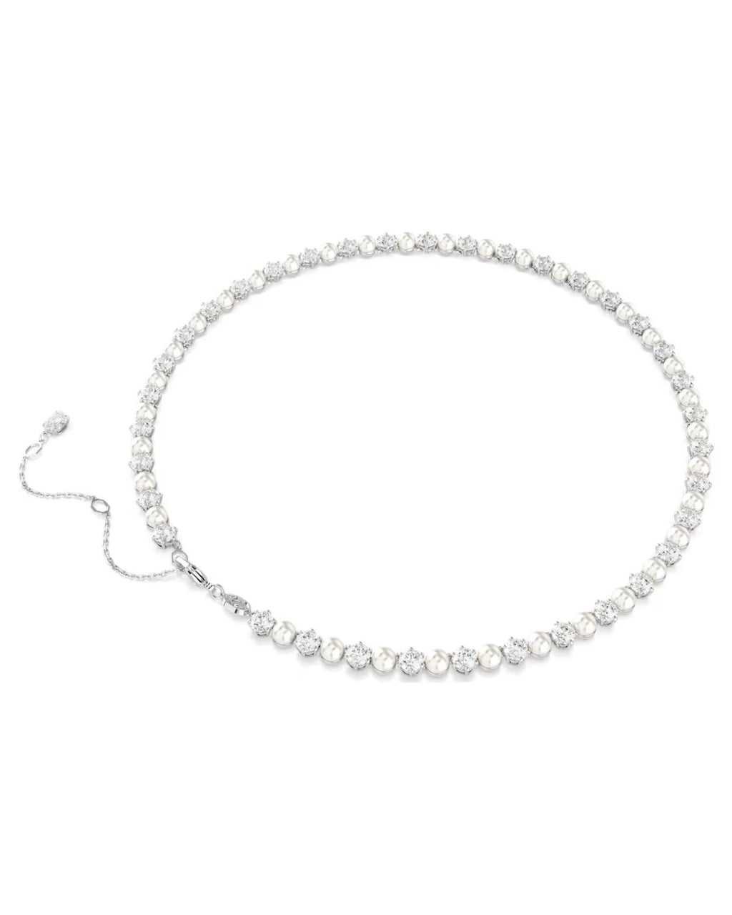Matrix Tennis necklace Crystal pearl, Round cut, White, Rhodium plated 5689623