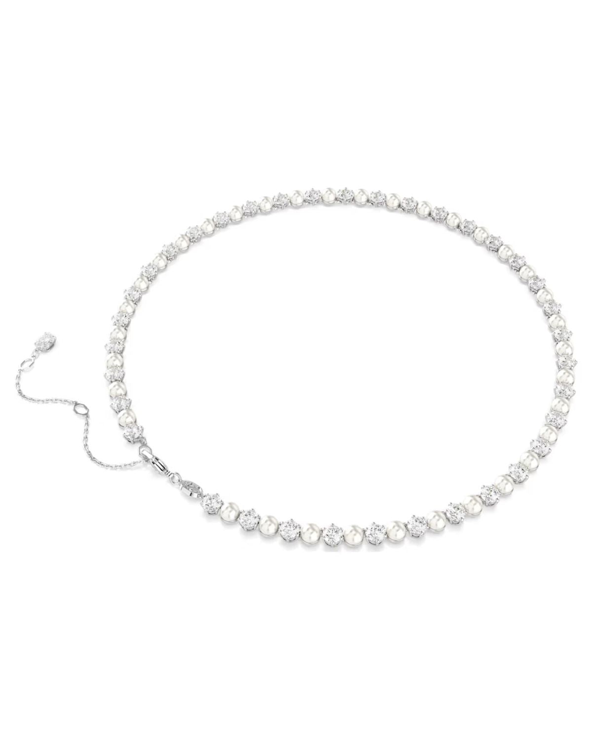 Matrix Tennis necklace Crystal pearl, Round cut, White, Rhodium plated 5689623