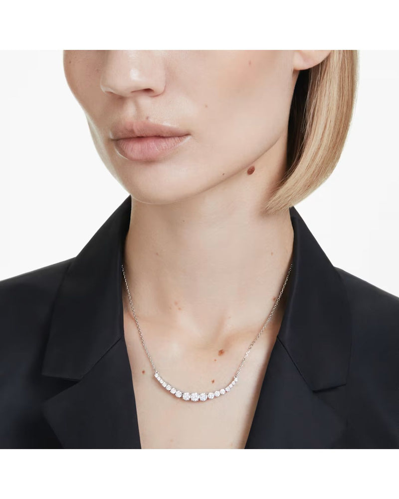 Matrix necklace Gradient of round cuts, White, Rhodium plated