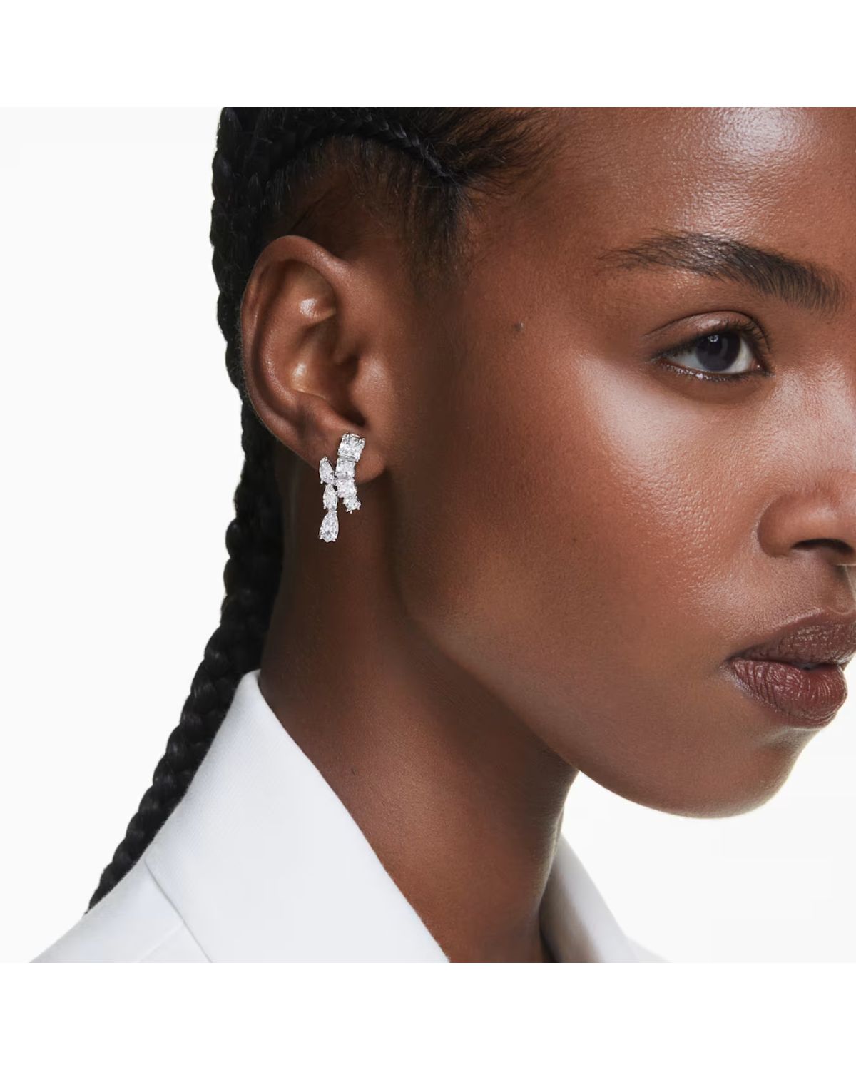 Matrix drop earrings Mixed cuts, White, Rhodium plated 5700418