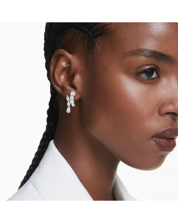 Matrix drop earrings Mixed cuts, White, Rhodium plated