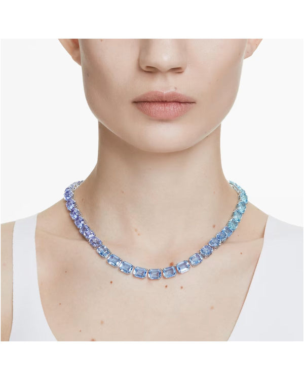 Millenia Tennis necklace Octagon cut, Colour gradient, Blue, Rhodium plated