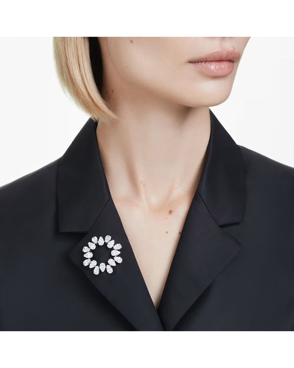 Matrix brooch Pear cut, White, Rhodium plated