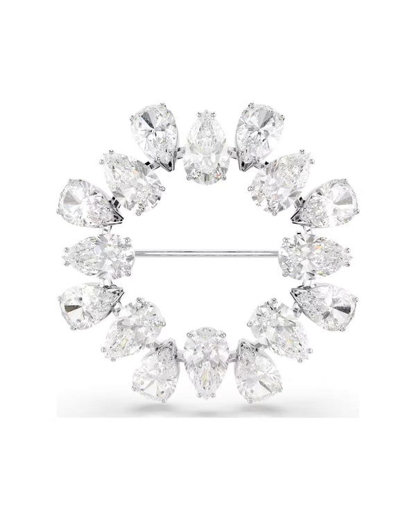 Matrix brooch Pear cut, White, Rhodium plated