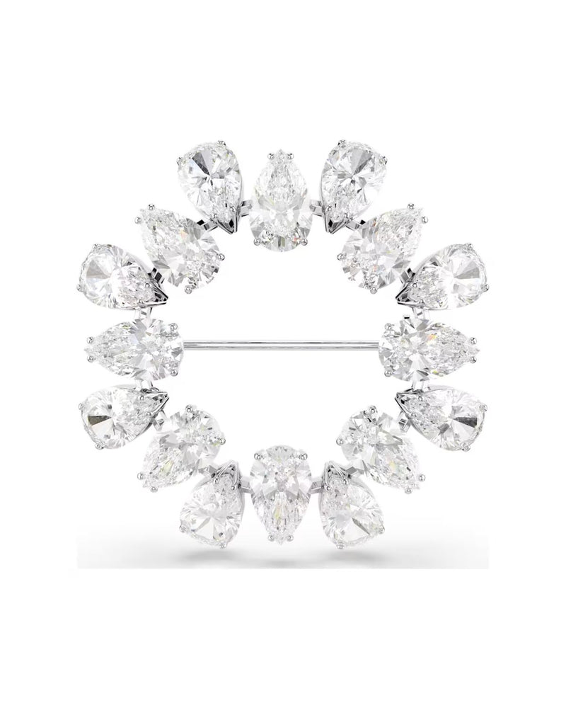 Matrix brooch Pear cut, White, Rhodium plated