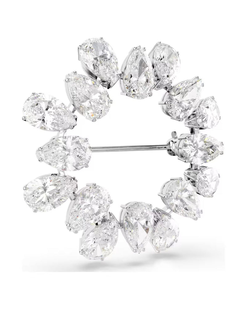 Matrix brooch Pear cut, White, Rhodium plated