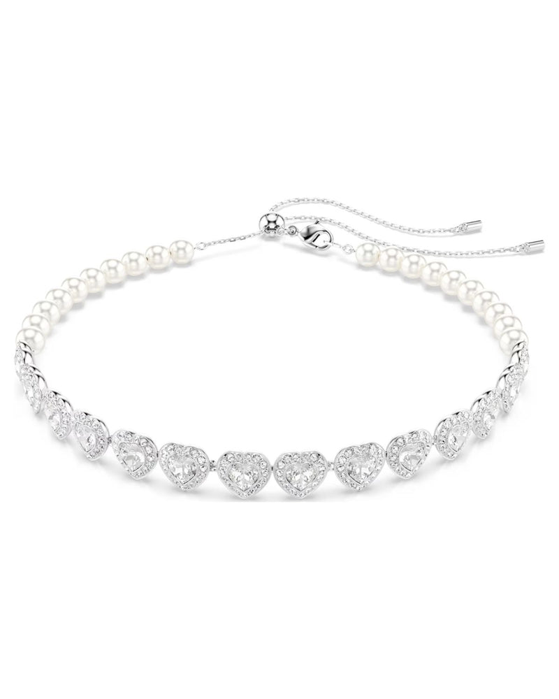 Ariana Grande x Swarovski Tennis choker Mixed cuts, Crystal pearl, Heart, White, Rhodium plated