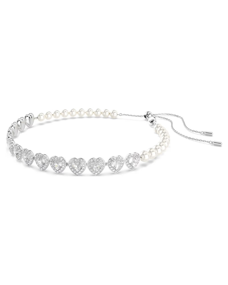Ariana Grande x Swarovski Tennis choker Mixed cuts, Crystal pearl, Heart, White, Rhodium plated
