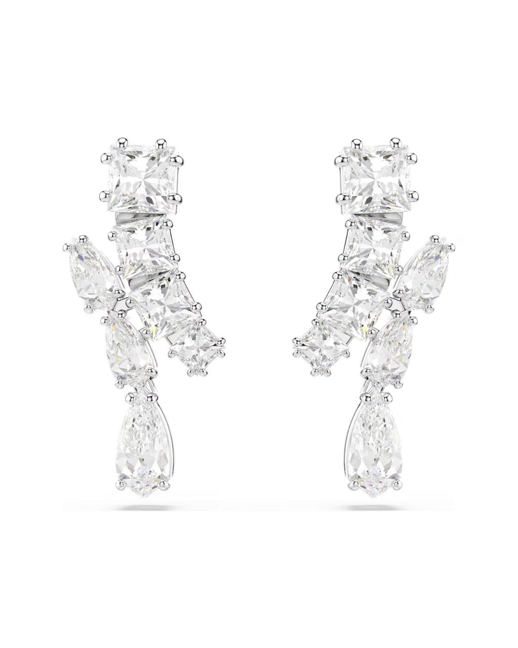 Matrix drop earrings Mixed cuts, White, Rhodium plated 5700418