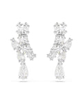Matrix drop earrings Mixed cuts, White, Rhodium plated 5700418