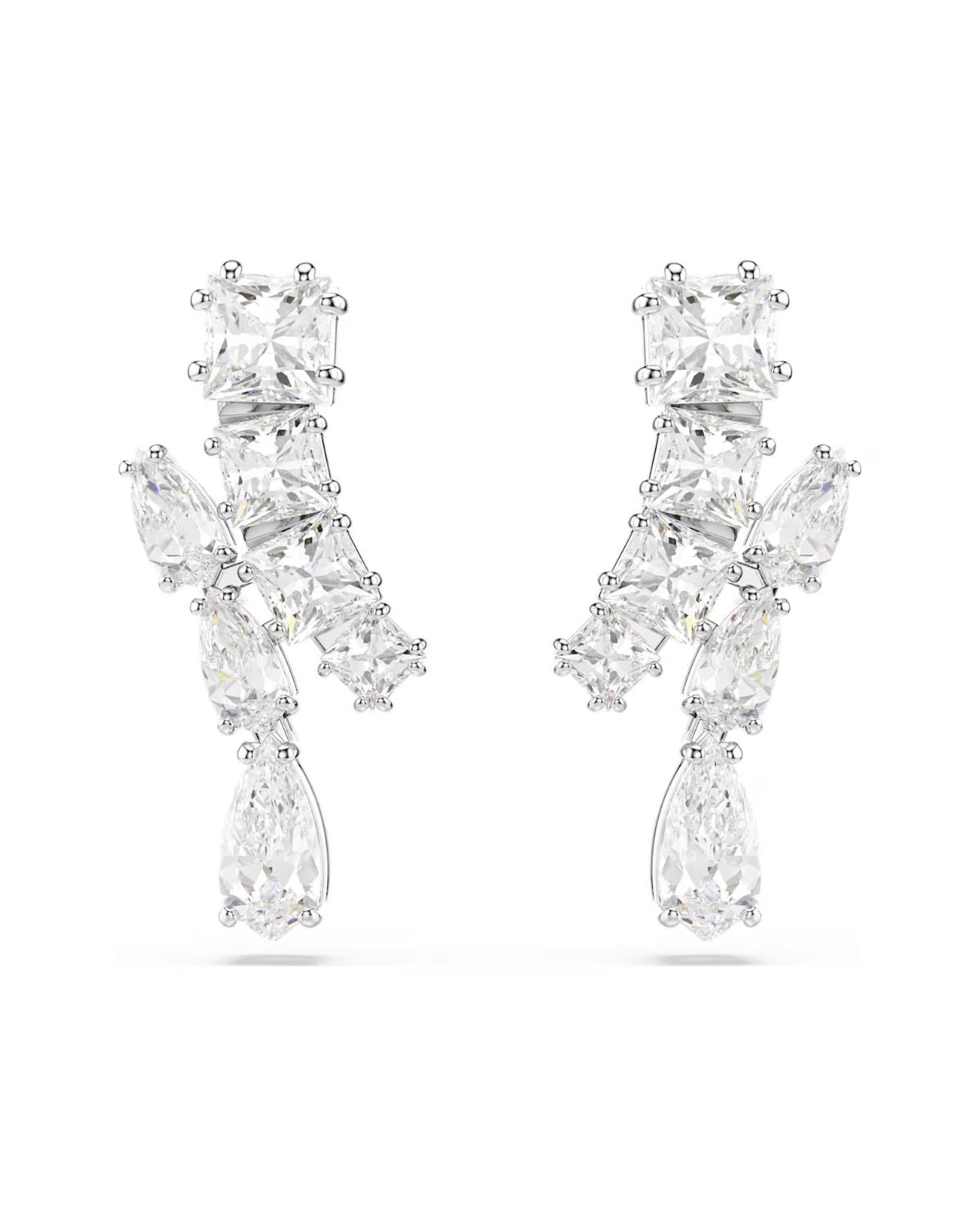Matrix drop earrings Mixed cuts, White, Rhodium plated 5700418