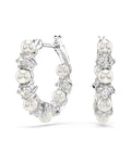 Matrix hoop earrings Crystal pearl, Round cut, White, Rhodium plated 5709256