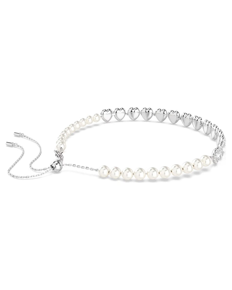 Ariana Grande x Swarovski Tennis choker Mixed cuts, Crystal pearl, Heart, White, Rhodium plated