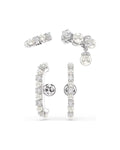 Matrix ear cuff Set (3), Crystal pearl, Round cut, White, Rhodium plated 5691715