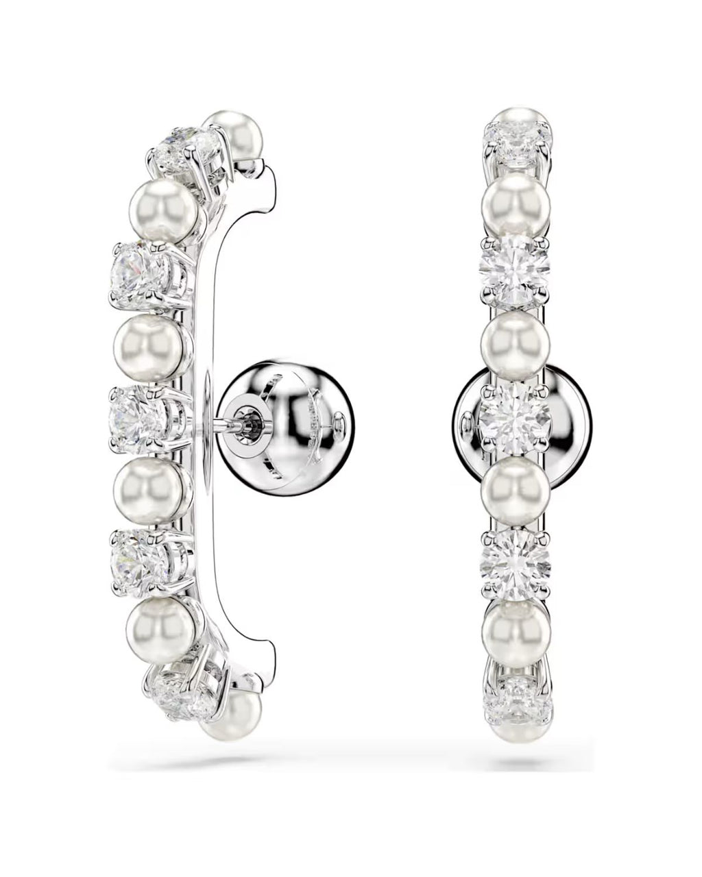 Matrix ear cuff Set (3), Crystal pearl, Round cut, White, Rhodium plated 5691715