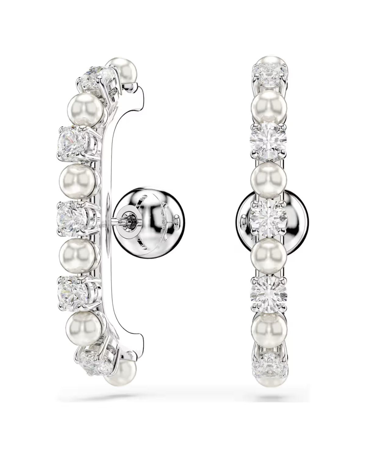 Matrix ear cuff Set (3), Crystal pearl, Round cut, White, Rhodium plated 5691715